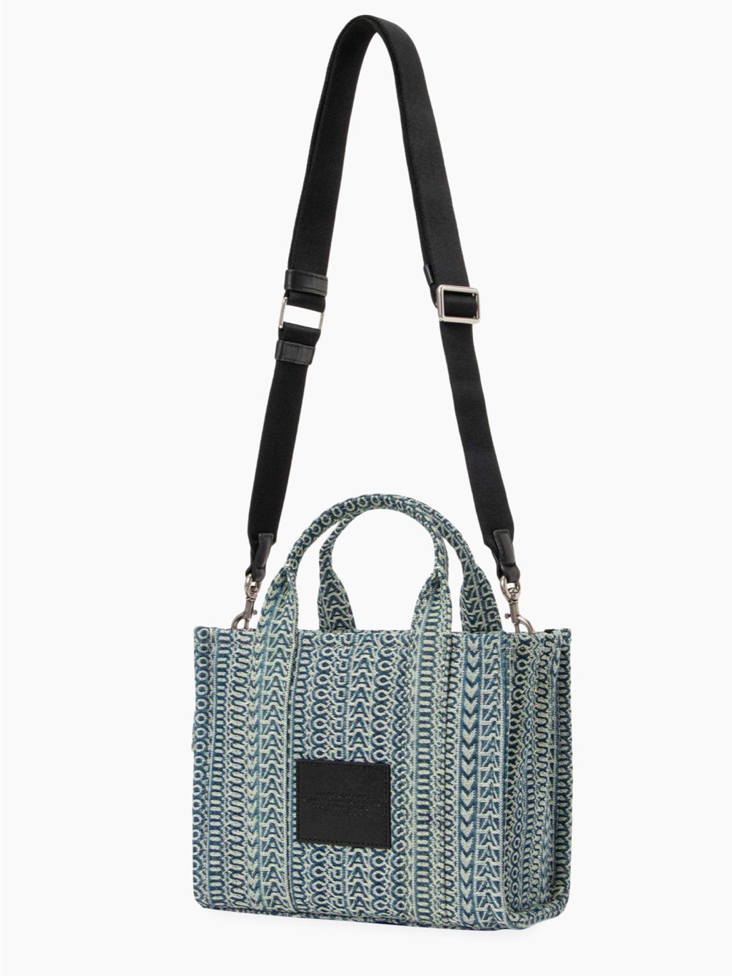 Patterned Blue Tote Bag With Adjustable Black Strap